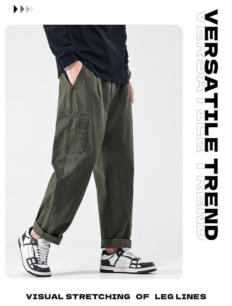 Мужские повседневные рабочие брюки свободного кроя в японском стиле с прямыми штанинами