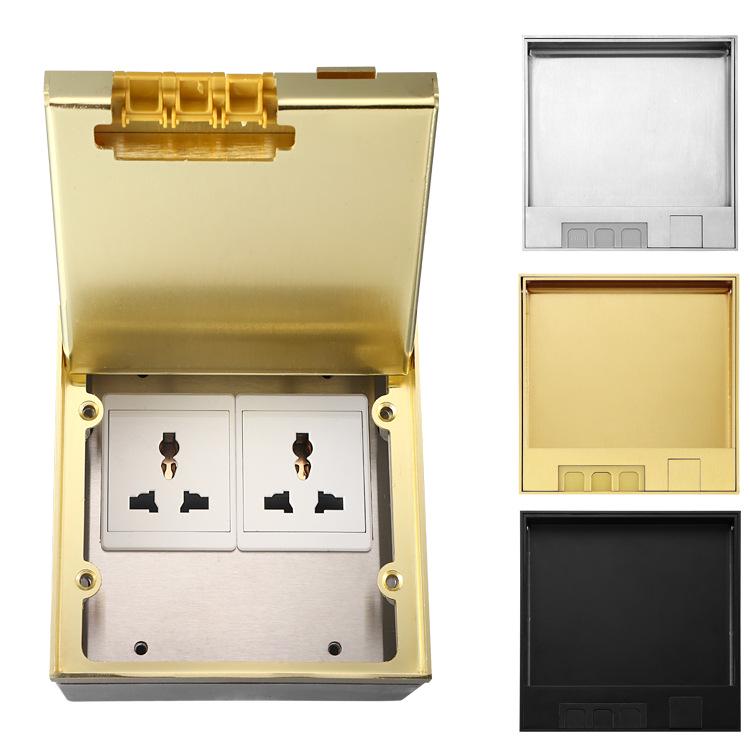 Gold Stainless Steel Flip-Top Floor Socket Box, German Standard, Pure Flat Concealed Design.