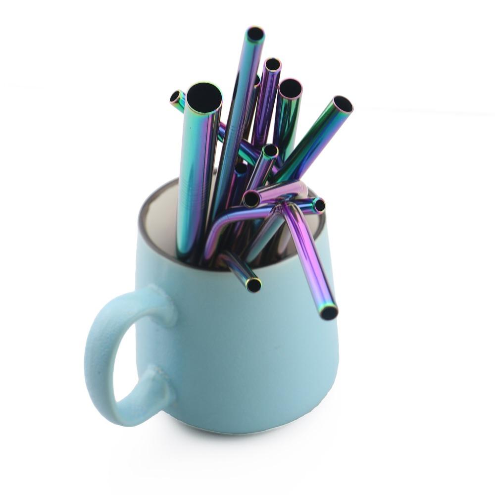 Reusable Drinking Metal Straw Stainless Steel Colorful Rainbow Straw 16/19/21/23/26cm Straws Diameter 6/8/12mm With 1 Brush