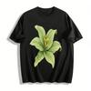 Повседневная футболка с принтом зеленой лилии, свободный крой, дышащий, удобный топ для ежедневных поездок на работу, отпуска, футболка из чистого хлопка