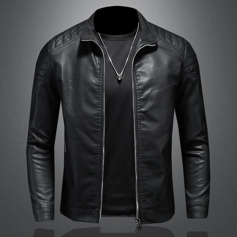 Spring Autumn Men Casual Coat, Men's, Leather Jacket, with Stand Collar