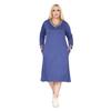 Woman Large Size Indigo Collar Ribbon V -neck Sweat Dress