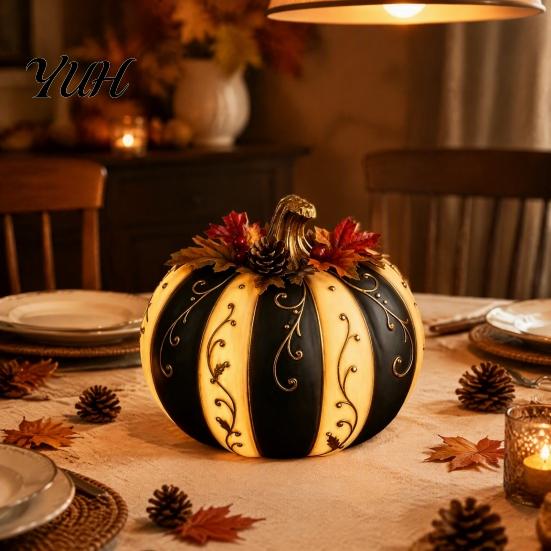 Atmospheric Autumn Harvest Props Fall Pumpkin Decor, Resin Figurine, Vintage Rustic Table Centerpieces Centerpiece for Halloween Thanksgiving, Indoor
