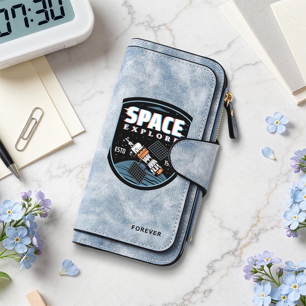 Space Exploration Badge Print Wallet Forever Stylish Durable Portable Card Holder for Daily Use