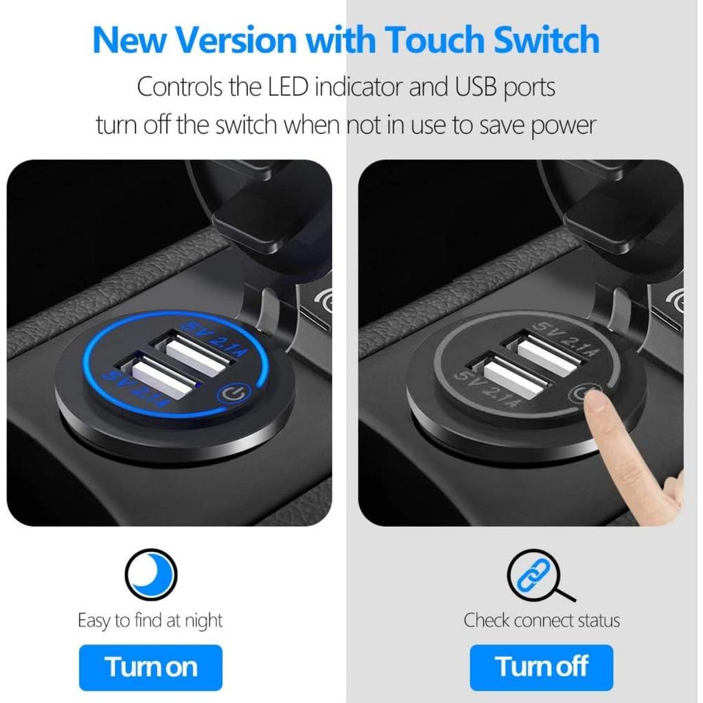 2Pcs Charger Car USB Socket 5V 4.2A Quick Charge with LED Display, Waterproof and Dustproof, 12V ~ 24V Vehicles Car Boat Motorcycle SUV Bus Truck Etc.