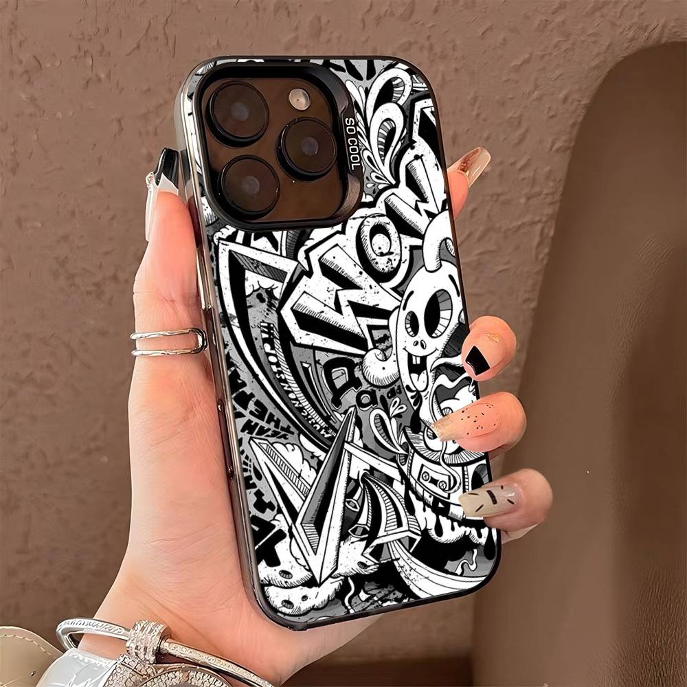 Крутой Черный Цветной Граффити Чехол Для Телефона Для IPhone 17 16 15 14 13 12 11 Pro Max Plus Pro Оболочка