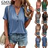 Women's Fashion Casual Solid Color Print Short Sleeve V Neck Leisure Blouses & Shirts