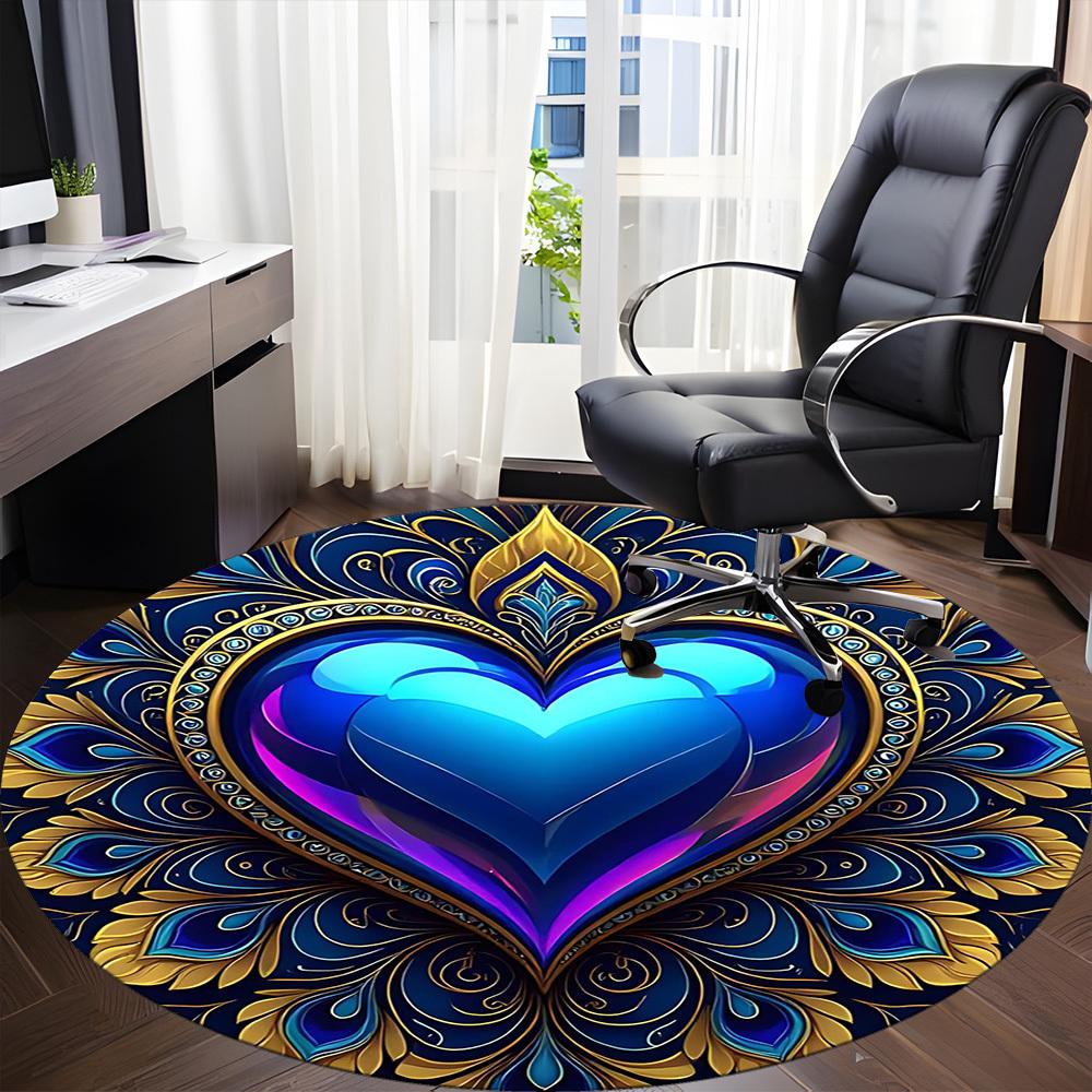 1PC Heart Mandala Office Round Area Rug, Indoor Mat Suitable For Office, Under Office Chairs Bedroom Living Room Home Decor, Room DecoT1223079