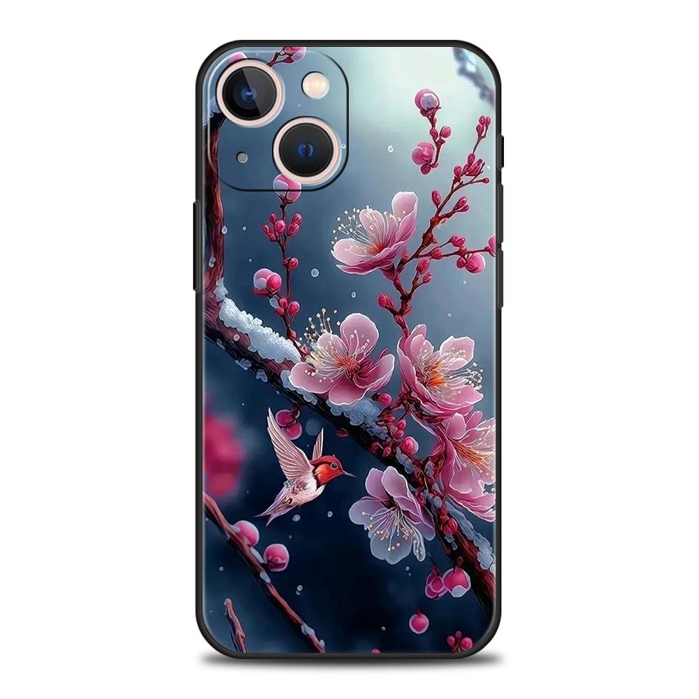 Чехол для телефона с цветами вишни для iPhone 17 16 15 Pro Max 11 12 13 14 7 8 Plus SE 2020 X XR XS Мягкий черный