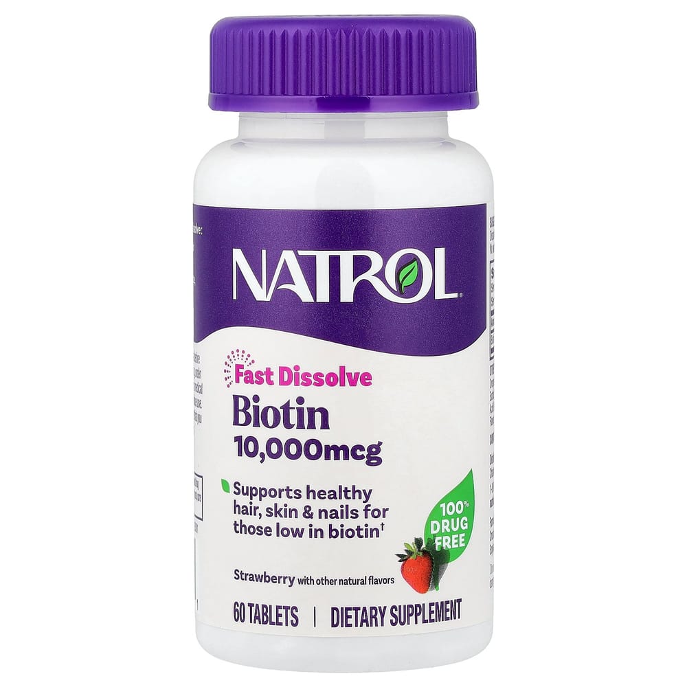 Natrol Биотин Быстрорастворимый Максимальная Сила, Клубничный Вкус, 10 000 мкг, 60 Таблеток