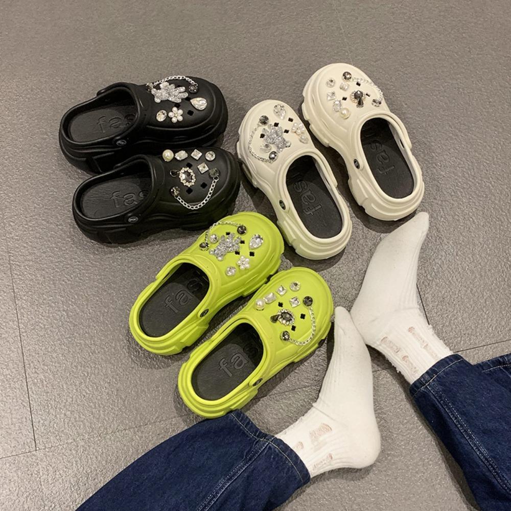 Модные новые женские жемчужные толстые подошвы противоскользящие модные милые мультяшные блестящие пляжные сандалии уличные тапочки