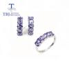 Classic Natural Tanzanite Jewelry Set Real Tanzanite Gemstone Oval 3*5mm 925 Sterling Silver Ring Earring Women's Fine Jewelry