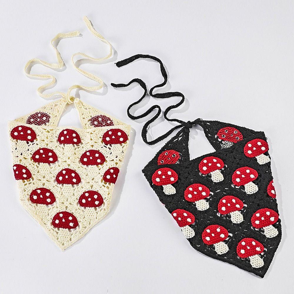 Hand Crocheted Tricot Triangle Scarf Hair Accessories Hair Binding Mushroom Hair Band Strap Turban