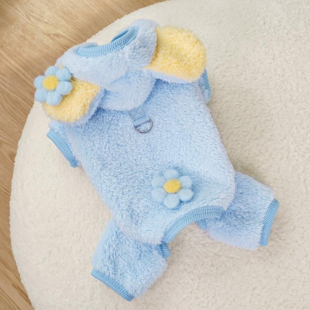 Soft Warm Dog Winter Coat Cute Flower Stuffed Pet Apparel New Cat Jumpsuit  For Dogs Cats