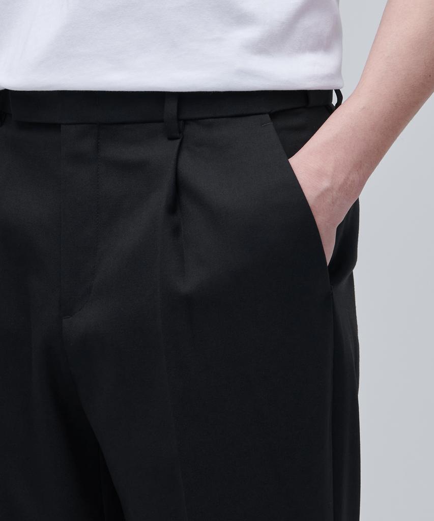 MUSINSA STANDARD Wool Blend Wide Hidden Banding Slacks [Black]
