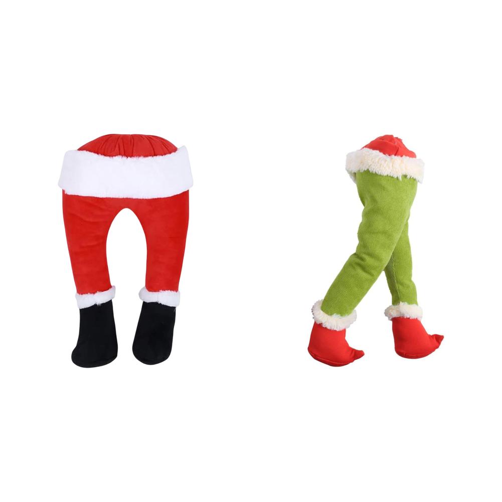Christmas Elf Leg Decoration Xmas Tree Decoration Props Santa Claus Green Artificial Leg Children's Gift Christmas Home Decor