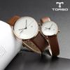 TORSO T77L Бесшумные часы с двумя стрелками и просто свиданием для пары, кожаные часы унисекс