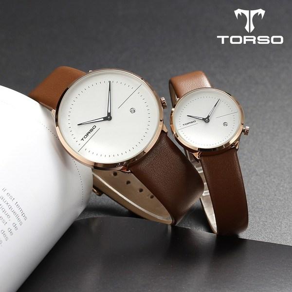 TORSO T77L Бесшумные часы с двумя стрелками и просто свиданием для пары, кожаные часы унисекс