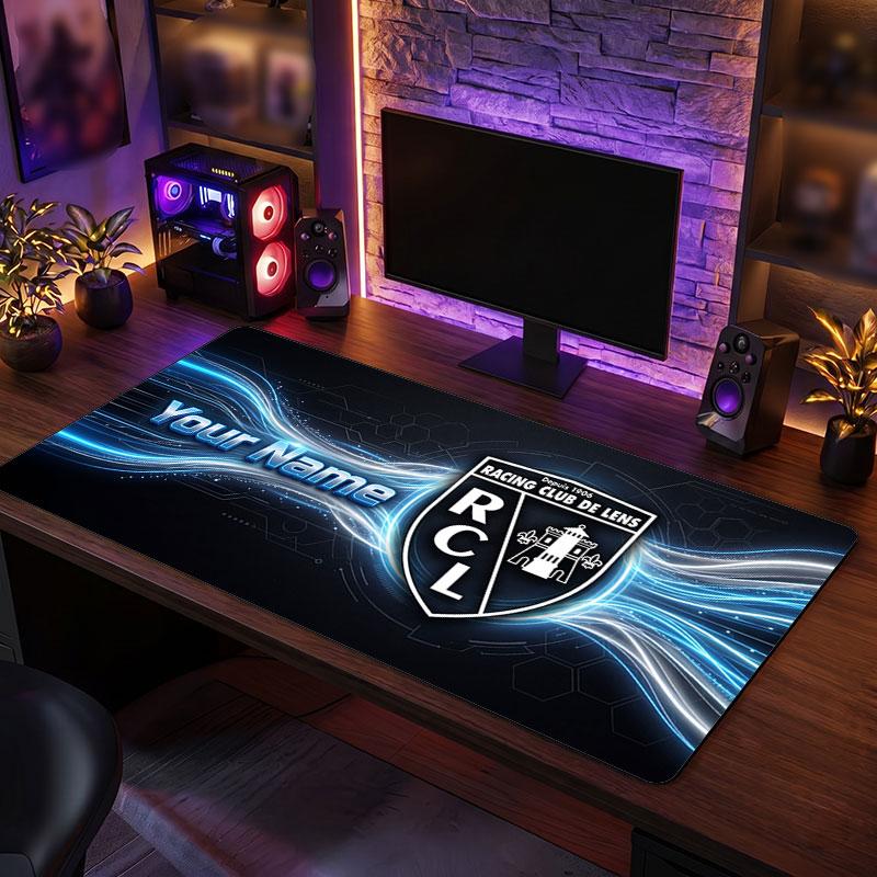 racing club de lens Custom Large Mouse Pad, Personalized Name Text Print, Football Logo Non‑Slip Desk Mat Gaming Gift