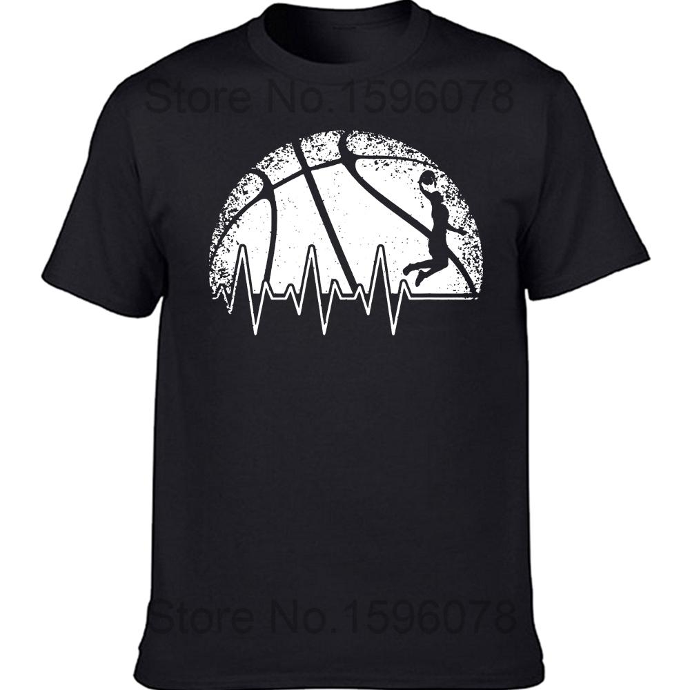 Забавные футболки с сердцебиением баскетбола, летний стиль, графический хлопок, уличная одежда, с коротким рукавом, подарки для любителей баскетбола, мужская футболка