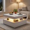 LED Coffee Table with Storage, 2-Tier Modern Centre Table with Open Shelf and Remote for Living Room, High Gloss White