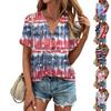 Fashion Womens Loose Summer Plain V Neck Button Button Short Sleeve Casual Tops