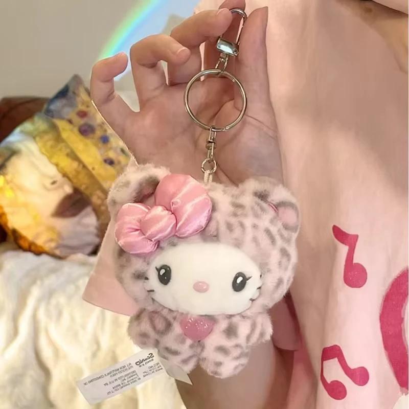 Sanrio Hello Kitty Kuromi Leopard Print Bear Series Plush Doll Pendant Keychain Cartoon Backpack Plushs Pendant Toys Kid Gifts