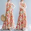 Real Shot Summer New Bohemian Loose Cotton and Linen Print Sleeveless Dress Women's Vest Skirt