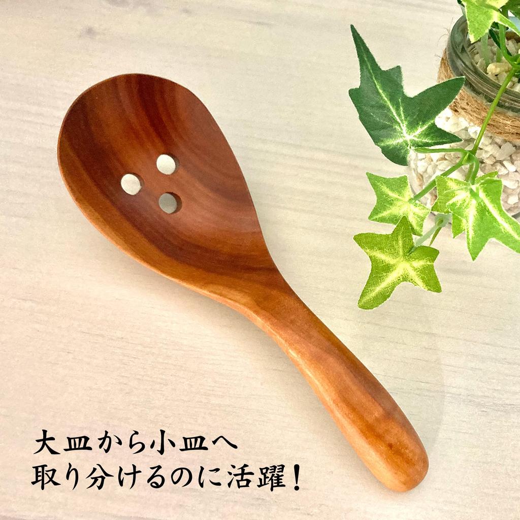 Wooden Serving Spoon, Natural Wood, for Ladle, Spoon, Pot, Soup Spoon, Serving Utensil, Cutlery, Ladle (Single Item (Perforated))