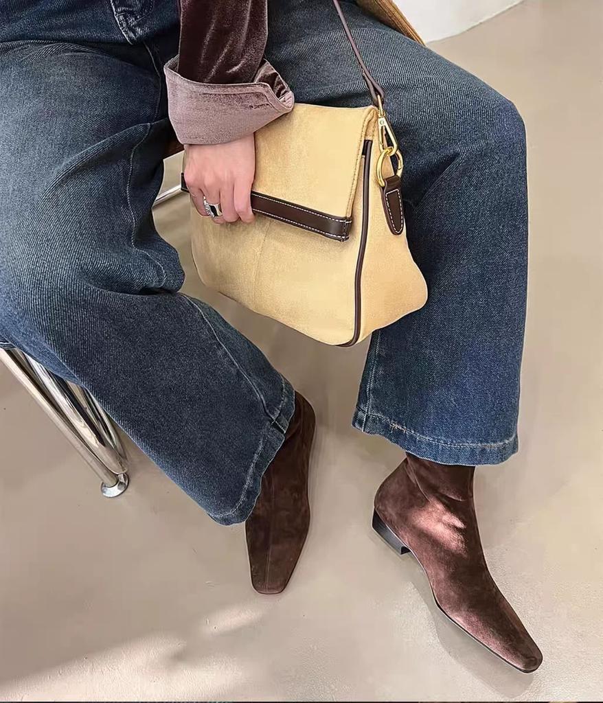 Fashion Winter Short Plush Women Ankle Boots Fashion Square Toe Short Booties Ladies Elegant Low Heels Largas Booties