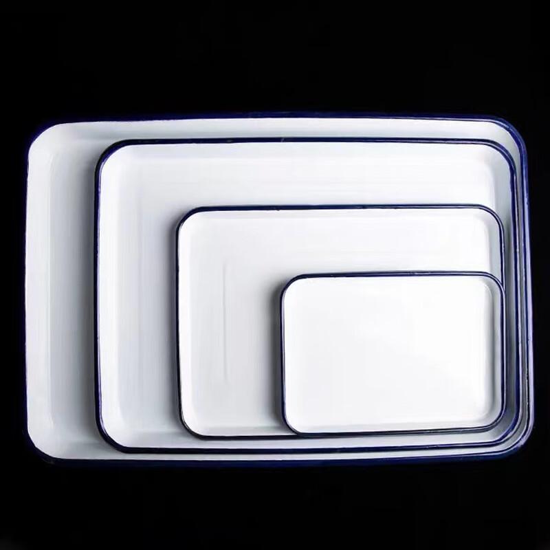 HESWELL Industrial Style White Rectangular Enamel Tray