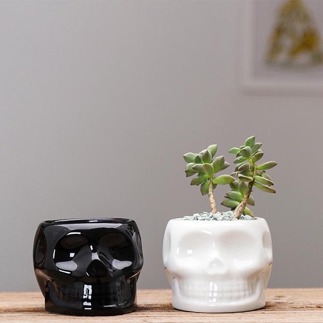 Dropshipping Cute Glazed Skeleton Flower Pot Creative Pen Pencil Holder Small Object Storage Containers for Home Decor Garden