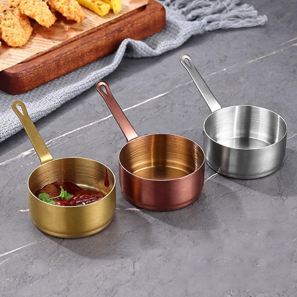 Stainless Steel Sauce Cup with Handle Mini Sauce Pan Measuring Cup Seasoning Bowl  For Kitchen