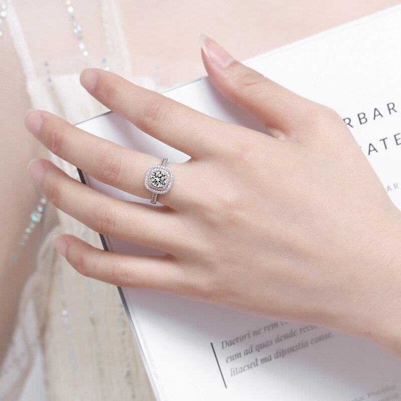 BagueRingen 1 Carat Moissanite Diamond Ring For Engagement Wedding Women's S925 Sterling Silver Jewelry Square Shaped Design Gift