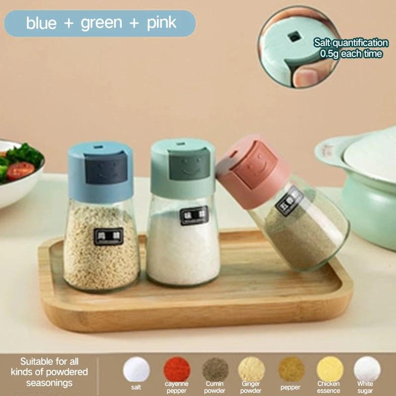 1PCS Kitchen Quantitative Seasoning Jar Glass Press Control Salt Bottle Metering And Sprinkling Salt Seasoning Bottle