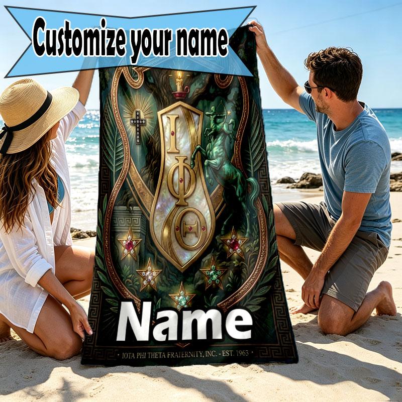Custom Name Personalized Iota Phi Theta Print Beach Towel, for Trip Camping Beach Party Home Decor, Birthday Gift for Family & Friends