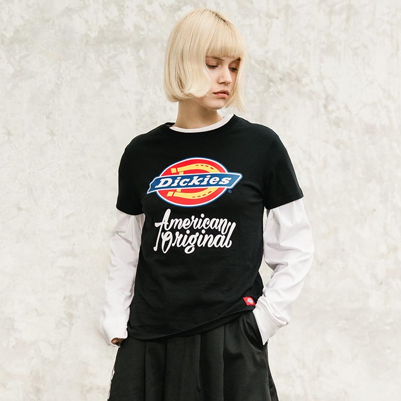 Dickies SS21 Прямая короткорукавная футболка с принтом логотипа художественным шрифтом Женские топы Черный DK007386BLK