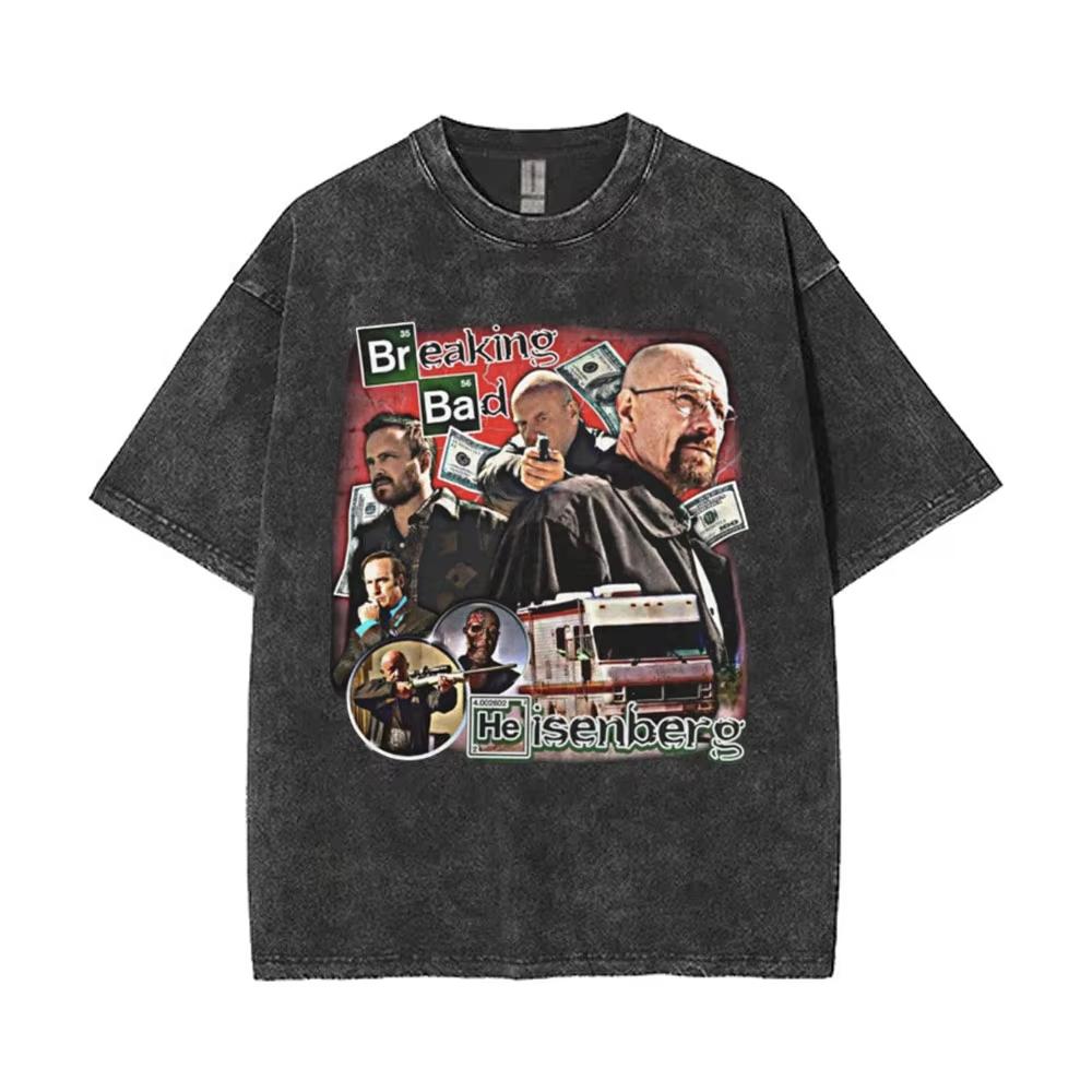 Tv Show Breaking Bad Washed Vintage T-shirt Heisenberg Walter Graphic T-shirts Jesse Pinkman Print Tshirt Men T Shirts