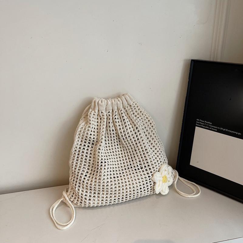 Yogodlns Модная однотонная вязаная крючком сумка на плечо с цветочным декором, плетеная женская пляжная праздничная сумка-ведро с выемкой, большая вместимость, рюкзак