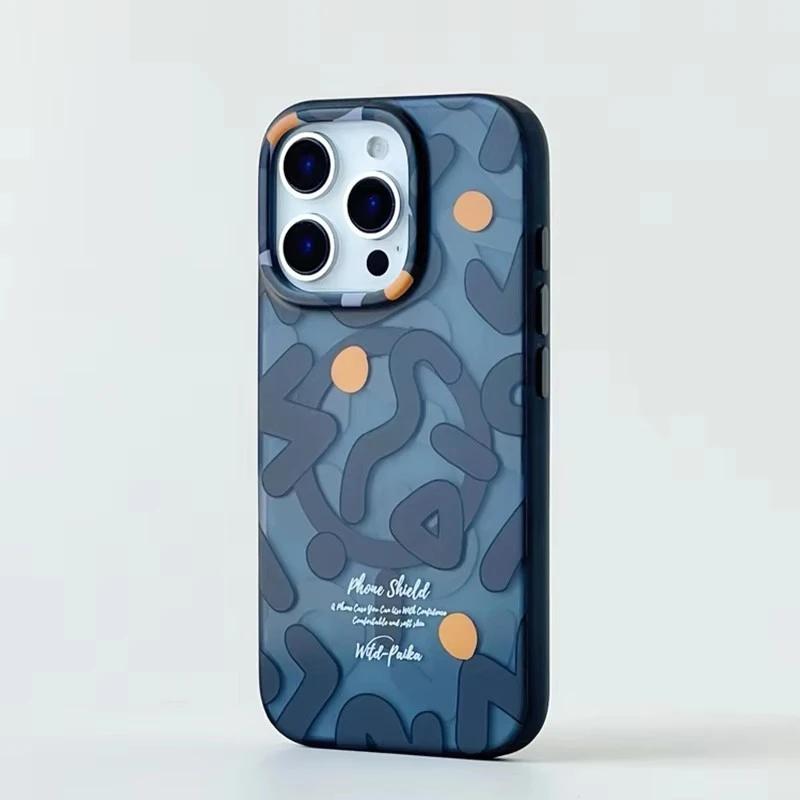 Геометрический Граффити Чехол для Телефона MagSafe Для iPhone 12 13 14 15 16 Pro Max Plus Магнитная Беспроводная Зарядка Жесткий Ударопрочный Чехол