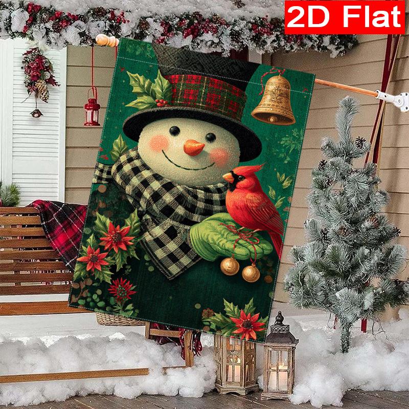 2D Flat - 2D Flat - 2D Flat Christmas Checkered Snowman Red Robbing Mockingbird Garden Flag (1)- Outdoor Garden Flag Double-Sided Home Decoration Cour