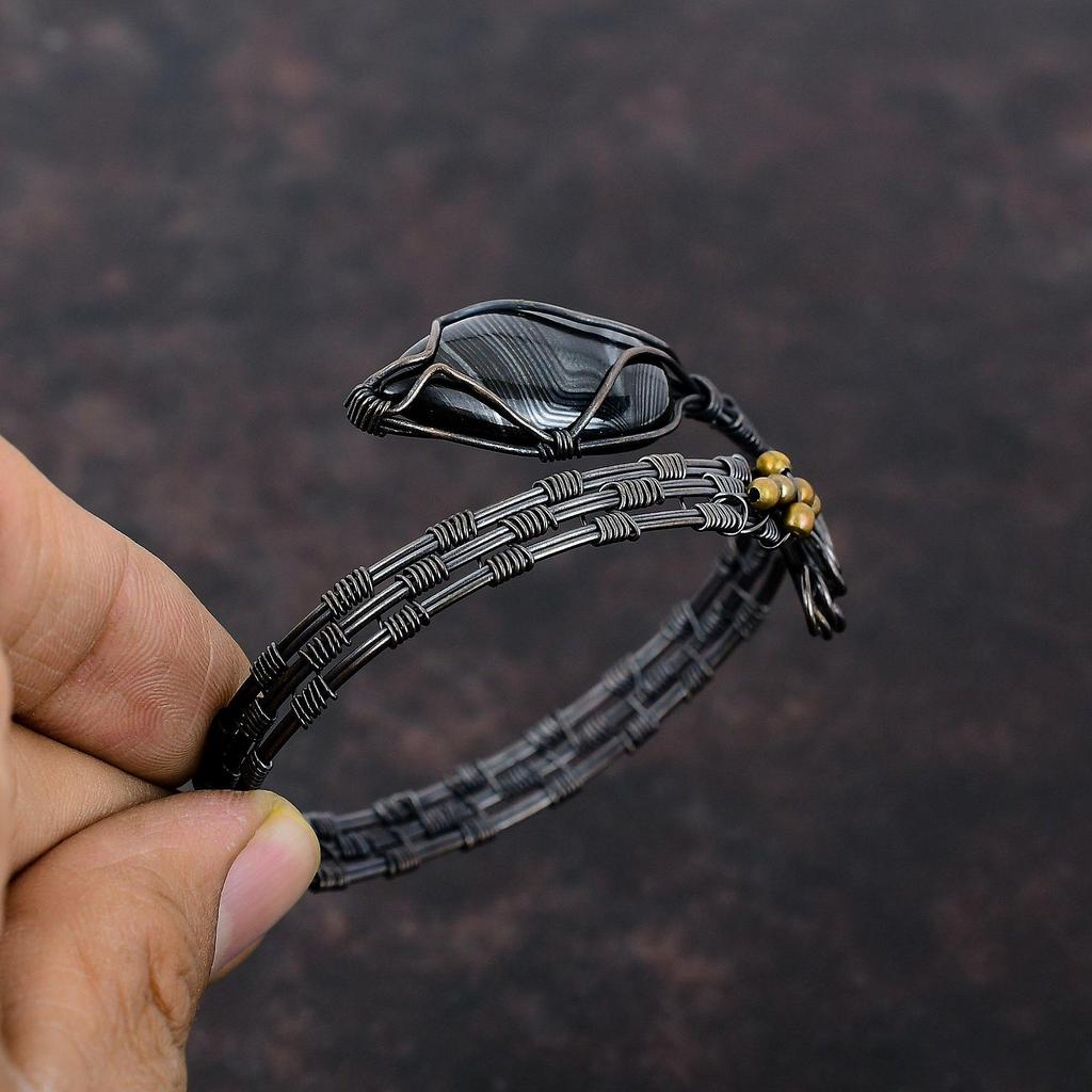 Браслет Psilomelane из натурального драгоценного камня, браслет-манжета из медной проволоки, регулируемый браслет ручной работы, ювелирные изделия из медной проволоки, подарок на годовщину