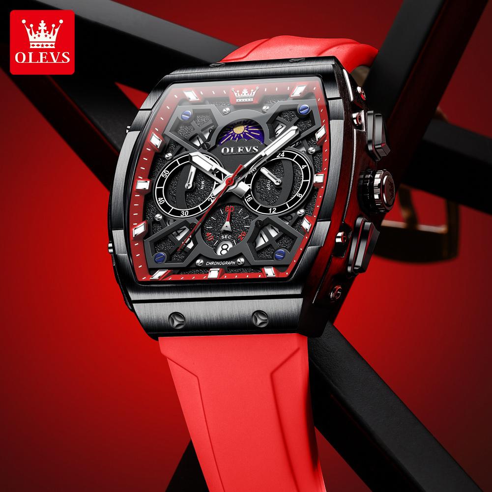 OLEVS Mens Watches Top Brand Luxury Tonneau Dial Quartz Watch for Men Waterproof Luminous Week Date Chronograph Male Wristwatch