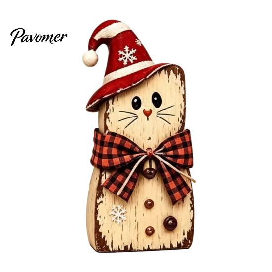 Vintage Santa Claus Elk Cat Figurines Christmas Wooden Tabletop Figurine, Hand Painted Reindeer Decor, Rustic Winter Home Holiday Ornaments