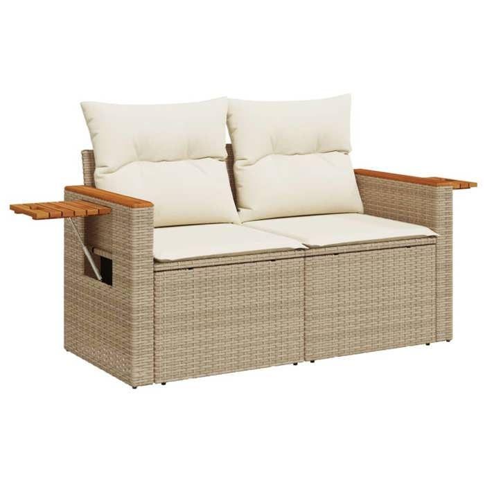 VidaXL Canapé de jardin avec coussins 2 places beige résine tressée 366083