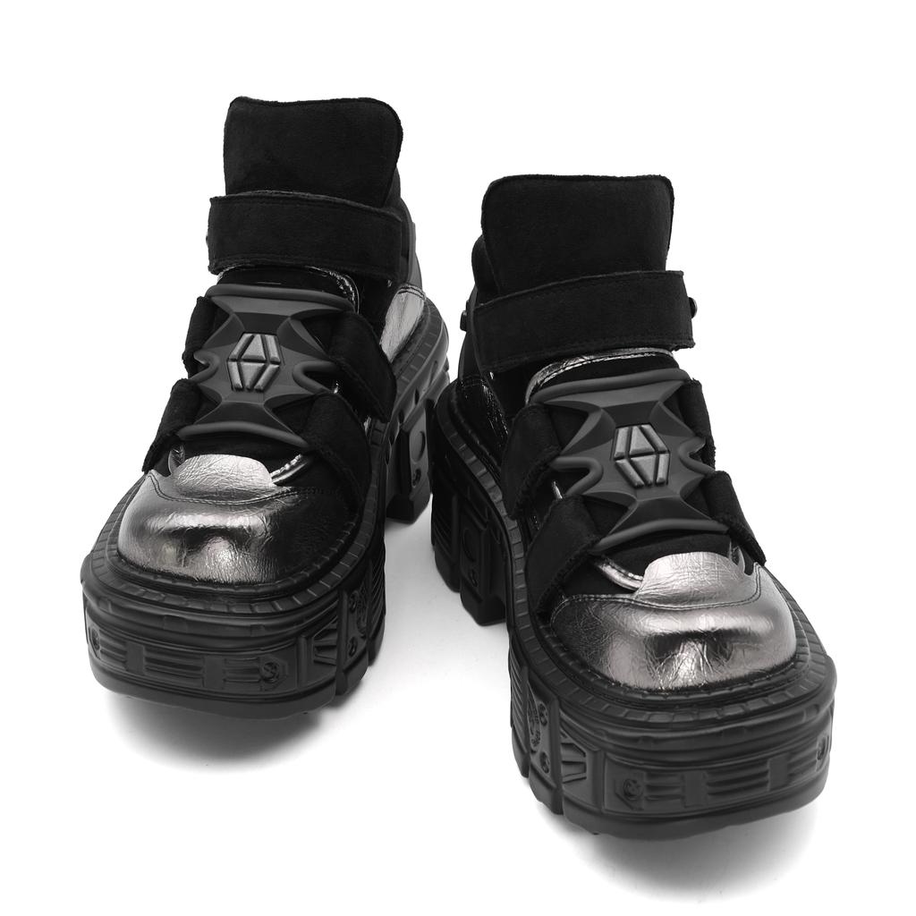 Готические ботильоны на шнуровке Новая панк-стиль женская обувь Высота каблука 6 см Обувь на платформе Женские кроссовки с металлическим декором