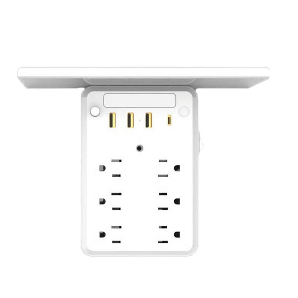 Multi-Plug With Night Light Upgraded Wall Extender With Shelf 8 AC , 4 USB Ports, Dimmable LED, Desk Organizer For Home