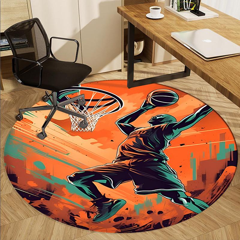 SLAM DUNK Pattern Round Rug, Indoor/Outdoor Mat, for Picnic, Gameroom, Bedroom, Office, Living Room, Home Decor Carpet, Birthday Gift