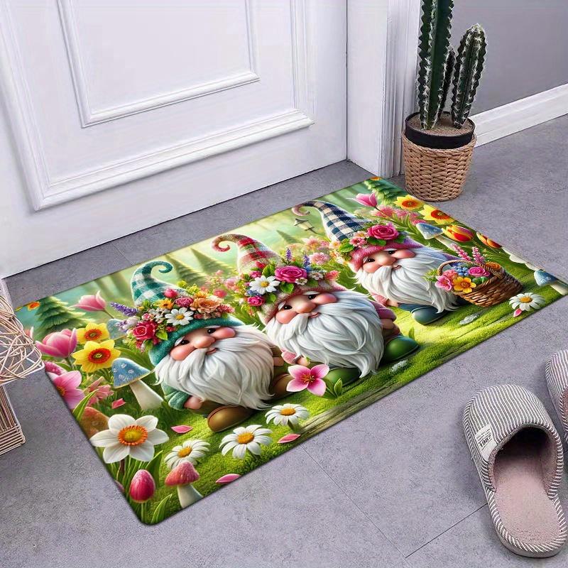 Spring Pastoral Dwarf Floor Mat Carpet, Colorful Flower Print Flannel  Thick Non-Slip for Living Room Bedroom Kitchen Decor