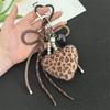 Retro Leopard Y2K Korean Heart Shaped Plush Keychain Pendants Women Charm Bag Pendant Couple Key Ring Gift Key Jewelry